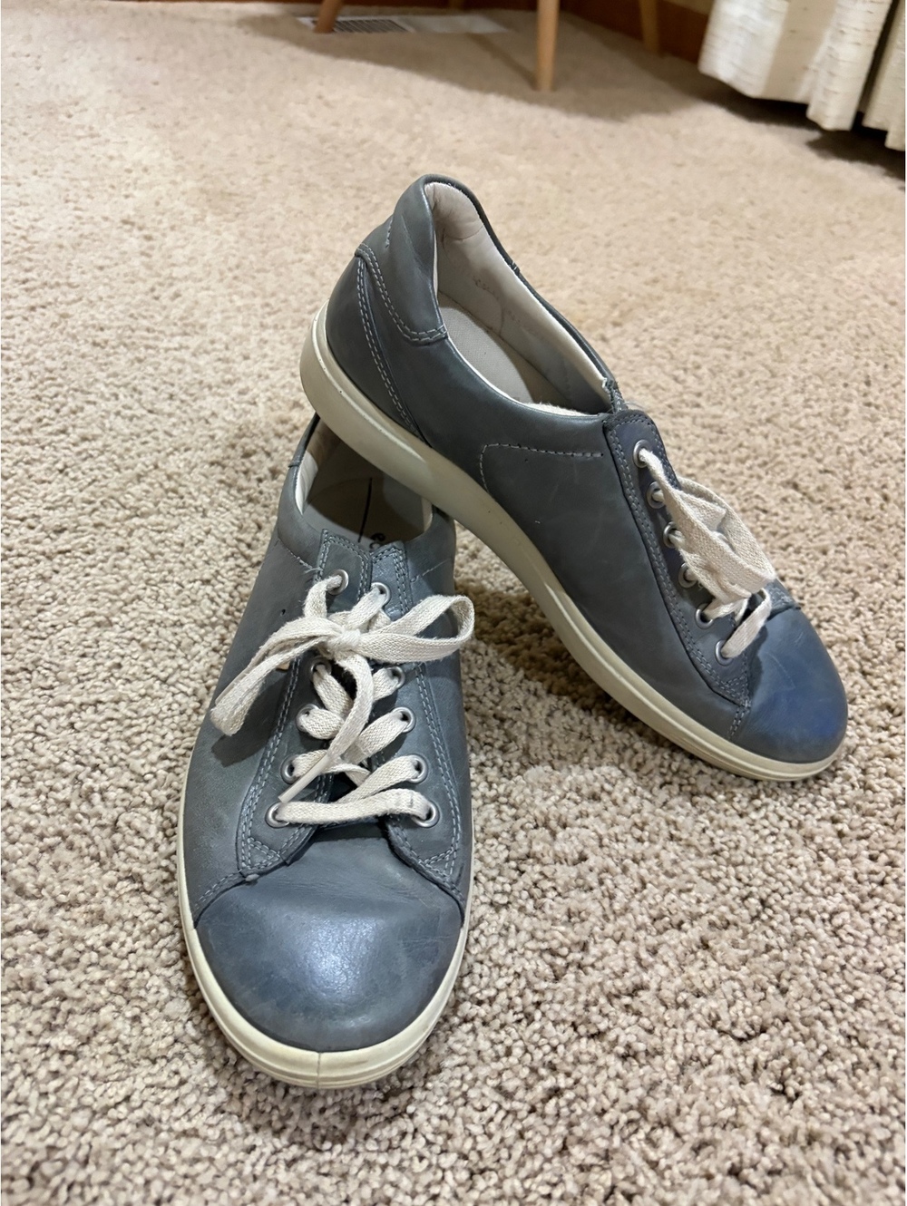 Women's ECCO Soft 7 leather sneakers grey blur shoes sneakers laces Sz 40 US 9